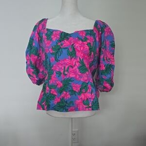 Lilly Pulitzer Vibrant Pink and Blue Floral Blouse